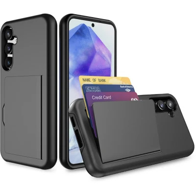 Afbeelding van Smartphonica Telefoonhoesje geschikt voor Samsung Galaxy A55 sterk TPU met pasjeshouder strong case with card slot Zwart