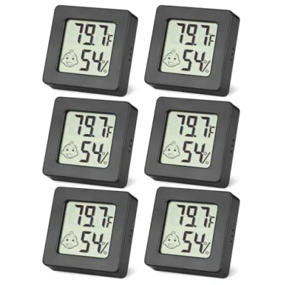 Afbeelding van SOBEAU 6 stuks mini luchtvochtigheidsmeter, digitale thermo hygrometer voor binnen, luchtvochtigheid, hygrometer, kamerthermometer, babykamer, wijnkelder, kantoor, woonkamer, zwart