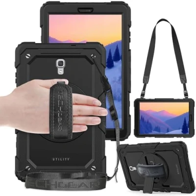 Afbeelding van TECHGEAR Utility SM T590 Hoes voor Samsung Galaxy Tab A 10,5 inch [SM serie] robuust, heavy duty, stootvaste beschermhoes, met 360 graden draaibare standaard, hand en schouderriem, ingebouwd