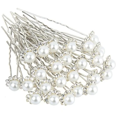 Afbeelding van H&amp;S 40 bruiloft parel haarspelden bruids bloem kristal voor vrouwen haarclip haaraccessoires haarclips haarspeld bruid mooie