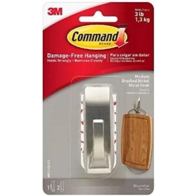 Afbeelding van 3M Command MR02 BN metalen haak, nikkel, gepolijst, met moderne reflexen