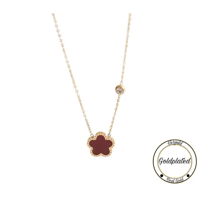 Afbeelding van RVS Klaver Ketting 18k Goldplated 45+7 Rood Geluk Klavertje vier Dames cadeau Soraro Chain Moederdag