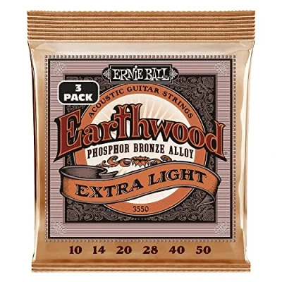 Afbeelding van Ernie Ball 3550 Earthwood Custom Extra Light Phosphor Bronze 10 50 snaren voor westerngitaar (3 sets)