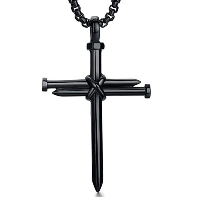 Afbeelding van Spijker Kruis Heren Ketting met Hanger Zwart Kettingen Kruisje Cadeau voor Man Mannen Cadeautjes