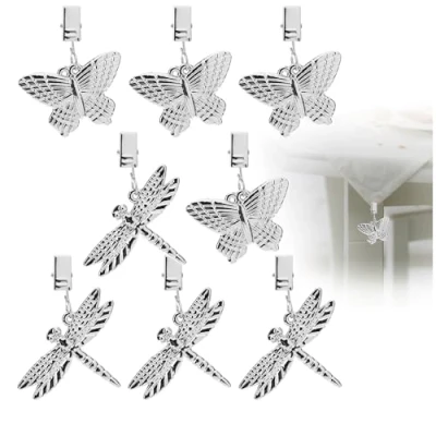 Afbeelding van COM FOUR® 8x tafelkleedgewichten in de vorm van libellen en vlinders tafelkleedclips ca. 35g elk (zilverkleurig)