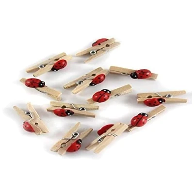 Afbeelding van GLOREX Lieveheersbeestje mini wasknijper, hout, meerkleurig, 11 x 5,6 1 cm, 12 stuks