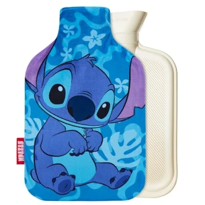 Afbeelding van Disney Stitch Warmwaterkruik met fleece hoes 1,7 of 2 liter inhoud rubberen warmwaterzak gezellige cadeaus voor vrouwen (Blauw Stitch)