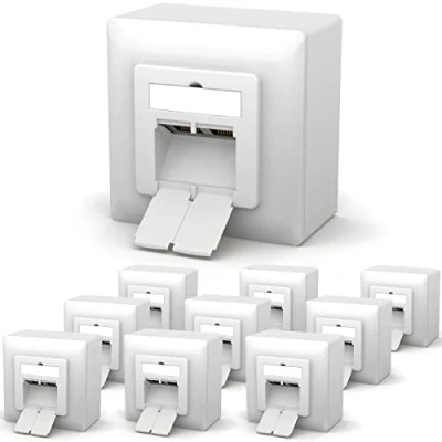 Afbeelding van HB DIGITAL 10 x CAT 6a netwerkcontactdoos voor CAT.8, CAT.7, CAT.6A, CAT.6, CAT.5 installatiekabel met 2x RJ45 poort, opbouw /inbouwgegevensdoos universeel EIA/TIA 568A &amp;B 8P8C Gigabit Ethernet