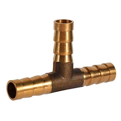 Afbeelding van Keenso 3 weg T stuk brandstofslang met weerhaak messing verbindingsslang verbindingsadapter voor brandstof lucht water gas olie (8 mm) Gasslang