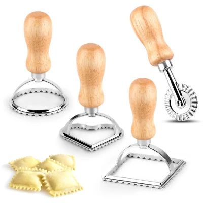 Afbeelding van 4 stuks ravioliesnijder, deegsnijder voor ravioli, vorm ravioli stempel maker met geribbelde randen, verschillende vormen pasta en koekjes