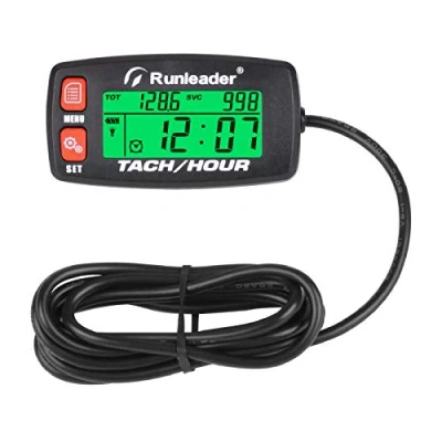 Afbeelding van Runleader urenteller toerenteller, onderhoudsherinnering, waarschuwing RPM, verlicht display, initiële ureninstelling,batterij vervangbaar voor ZTR maaiergenerator Marine ATV (Red button)