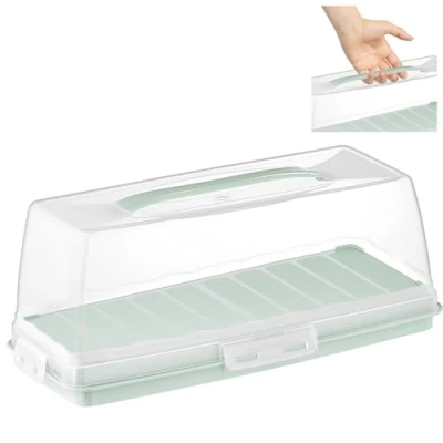Afbeelding van uandu Taarttransportbox, rechthoekige bakvorm, taarttransportbox met deksel en handvat, doos deksel, taartplaat, opbergdoos, taarthouder, BPA vrij, serveerschaal