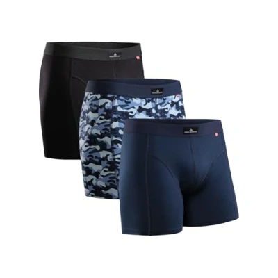 Afbeelding van DANISH ENDURANCE Boxershorts voor Heren, 3 Pak, Elastisch Zacht Katoen, Classic Fit, Cotton Essential Iedere Dag, Veelkleurig (1x Zwart, 1x Camouflage, Marineblauw), 4XL