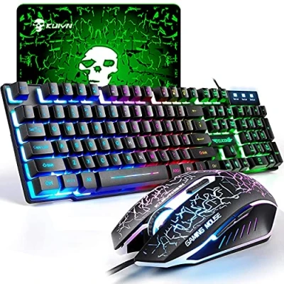 Afbeelding van UK Layout Gaming Toetsenbord en Muis Sets Regenboog Backlit Ergonomisch Usb + 2400 DPI 6 Knoppen Optische LED GRATIS Muismatten