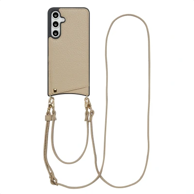 Afbeelding van Samsung Galaxy S24 FE Hoesje Kunstleder Selencia Hardcase/Koordhoesje/Backcover Beige Telefoonhoesje