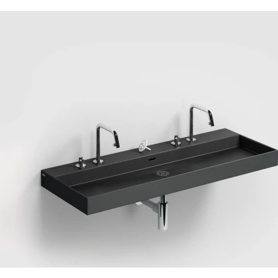 Afbeelding van Clou New Wash Me wastafel 110cm zonder plug mat zwart keramiek