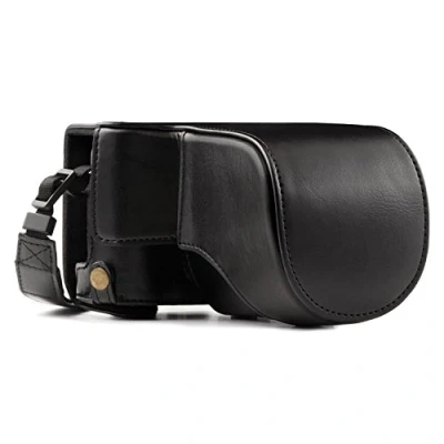 Afbeelding van MegaGear Fujifilm X A5, A3, A2, A1, M1 lederen tas met riem voor camera, zwart