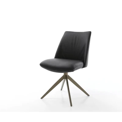 Afbeelding van Eetkamerstoel Elso Flex kruisframe breed afwerking met titaniumeffect echt leer zwart pocketveer kern 360 draaibaar