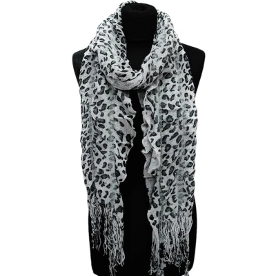 Afbeelding van Lange Gebreide Sjaal Panterprint Grijs/Zwart 220 x 40 cm (351)