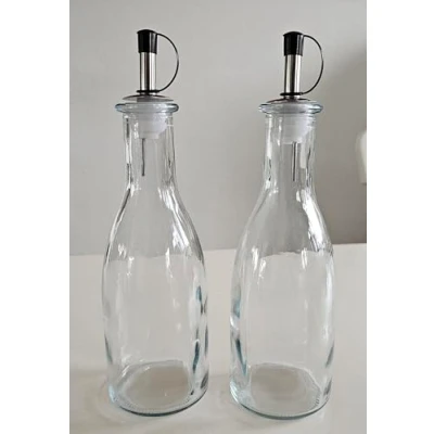 Afbeelding van Provance Set van 2 oliefles x 300 ml voor azijn en oliedispenser, olijfoliefles met aanslagvrij deksel, glazen fles keuken, eetkamer BBQ