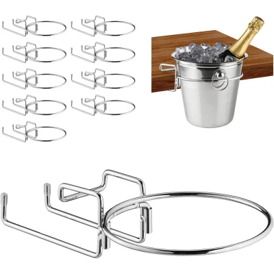 Afbeelding van 10 x wijnkoeler houder, tafelbeugel voor ijsemmer 18 cm, ruimtebesparend, champagnekoeler tafelbeugel, zilver