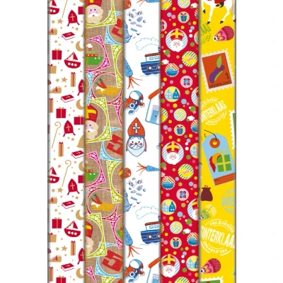 Afbeelding van Inpakpapier Haza Sint 46.5x250cm doos à 100 stuks assorti per