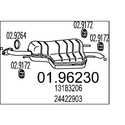 Afbeelding van MTS 01.96230 Einddemper 900mm OPEL: Zafira A (T98) 2.2 DTI 16V, 1.6 1.8 2.0 DI LPG 1999 2005