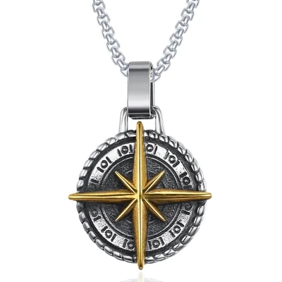 Afbeelding van Heren ketting Edelstaal Kompas Amulet