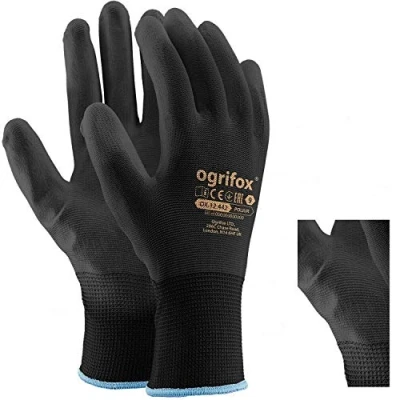 Afbeelding van 24 paar PU gecoate zwarte nylon werkhandschoenen. Tuinieren, Bouwers, Mechanische
