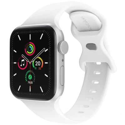 Afbeelding van Apple Watch Siliconen+ bandje Wit Geschikt voor Series1/2/3/4/5/6/7/8/9/10/SE (38/40/41 mm) Series 10 (42 White Maat S/M