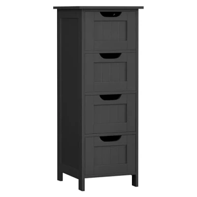 Afbeelding van VASAGLE Badkamerkast, Zijkast met 4 Laden, 30 x 82 cm, voor Badkamer, Woonkamer, Eetkamer, Keuken, Modern, Inktzwart LHC040B01