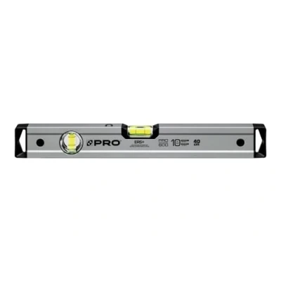 Afbeelding van PRO600 Waterpas 40cm Geanodiseerde met magneten Hardheid 9 op de schaal van Mohs Ergonomisch profiel en ERS+ (Easy Reading System) Antischokabsorberende eindkappen Kleur Zilver