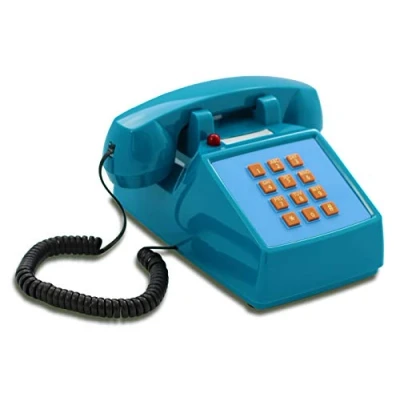 Afbeelding van OPIS PushMeFon cable: 1970 geïnspireerde vaste lijn drukknop retro telefoon met metalen bel (lichtblauw)