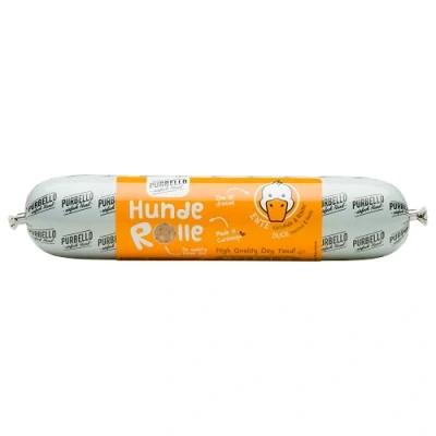 Afbeelding van PURBELLO Hondenrol, eend met aardappel en kruiden, monoproteïne hondenvoer hoog vleesgehalte, natvoer voor honden, hondenworst, snijvast graanvrij, 8 x 400 g