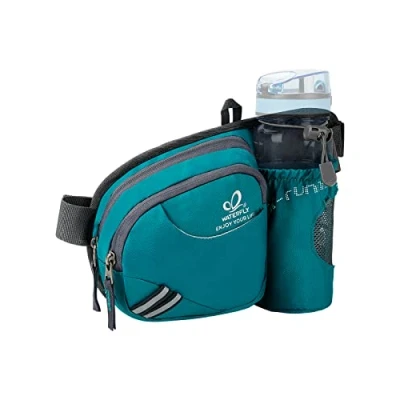 Afbeelding van WATERFLY Riemtas, heuptas met flessenhouder voor dames en heren, ademend, hardlopen, fietsen, kamperen, klimmen, reizen, wandelen, joggen, hondentraining, turquoise