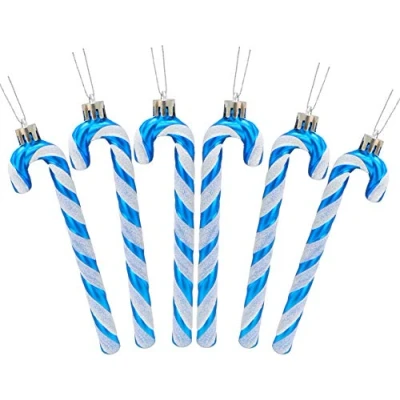 Afbeelding van Christmas Concepts® Pakket van 6 130mm (5.2&quot;) Glitter Candy Cane Kerstboomversieringen (Royal Blue &amp; White)