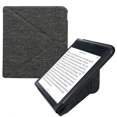 Afbeelding van kwmobile ereader hoesje van stof geschikt voor Kobo Libra Colour Case met magneetsluiting Cover in donkergrijs