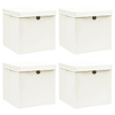 Afbeelding van vidaXL Opbergboxen met deksel 4 st 32x32x32 cm stof wit
