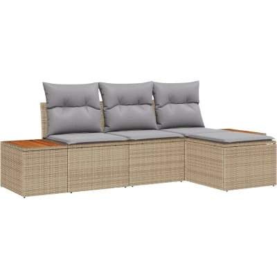 Afbeelding van vidaXL 4 delige Tuin Sofa Set met Kussens Beige Poly Rieten Acacia