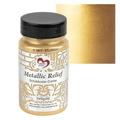 Afbeelding van Ideen mit Herz Sjabloneercrème metallic reliëf, fijne structuurpasta, sjabloneerkleur, sjabloneerpasta, 90 ml, op waterbasis (lichtgoud)