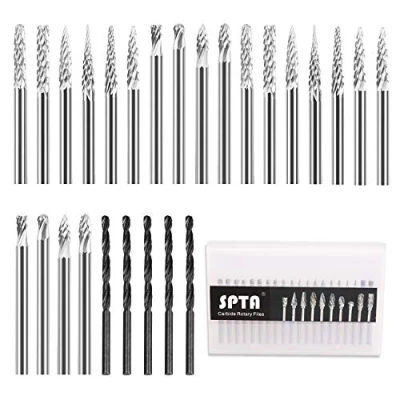 Afbeelding van roterende frezen, SPTA 20 stuks wolfraamcarbide frees stalen boor diamantboren/roterend gereedschap met 1/8 inch (3 mm) schacht/doe het zelf timmerwerk, snijwerk, graveren, boren op hout