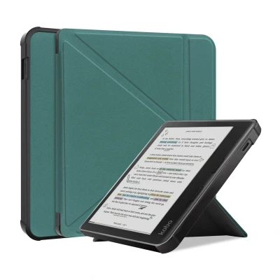 Afbeelding van Kobo Libra Colour Hoes: iMoshion Origami Bookcase E Reader Donkergroen Kunstleder Hoezen