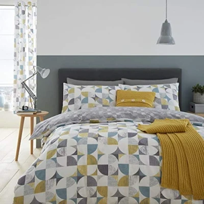 Afbeelding van Catherine Lansfield Beddengoed Retro Circles King Dekbedovertrek Set met Kussensloop Groen Oker