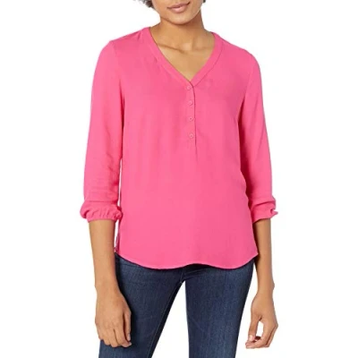 Afbeelding van Amazon Essentials Women&#039;s Popover shirt met driekwartmouwen en knoopsluiting, Helderroze, L