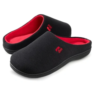 Afbeelding van RockDove Originele tweekleurige pantoffels van traagschuim voor heren, Zwart en Rood, 8/9 UK