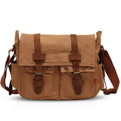 Afbeelding van FANDARE Nieuwe Retro Messenger Bag schoudertas 14 inch laptop rugzak heren vrouwen tas koerierstas multifunctioneel canvas, Lichtbruin1, Zoll, canvas