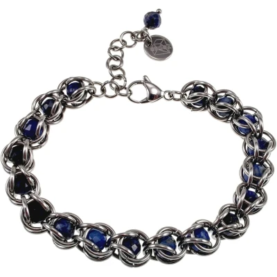 Afbeelding van 16 20cm x 9mm Schakelsarmband Dames RVS Ringen Gefacetteerde Natuurlijke Lapis Lazuli Stenen Verstelbaar Armband