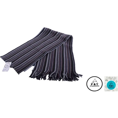 Afbeelding van P&amp;T Mannen Sjaal Gestreept Grijs Paars 180 x 25 cm