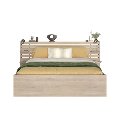 Afbeelding van Leen Bakker Bed Evi Eikenkleur 180x200cm Bedden Beige Spaanplaat