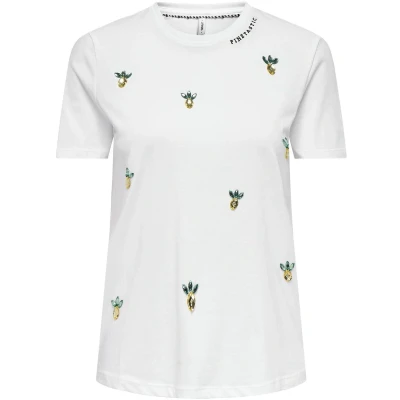 Afbeelding van ONLY Onlkita LIFE Pineapple Tshirt print, Dames, Maat: Small, Bright white